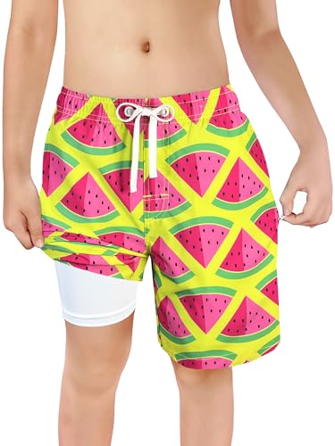 LUCOWEE Boys Bathing Trunks Zipper Pockets Boxer Lined Anti Chafe