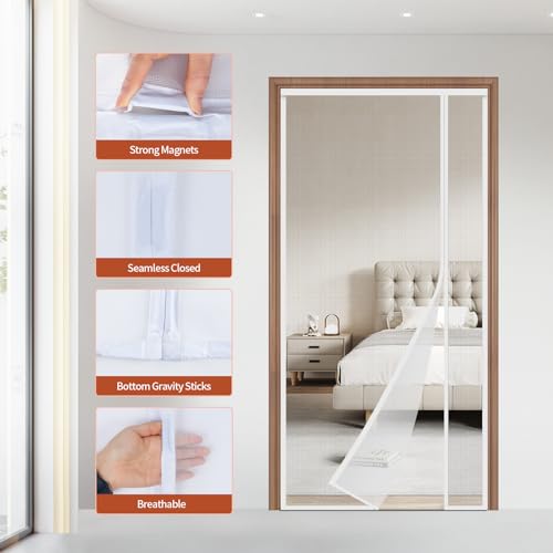 Veanusiver Reversible Left Or Right Side Opening Magnetic Screen Door, Narrow Durable Fiberglass Mesh Curtain Hands Free For Patio thumb #4