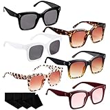 Frienda 6 Pairs Oversized Sunglasses Vintage Retro Square Frame Sunglasses with Flat Lens and 3 Pieces Glass Cloths