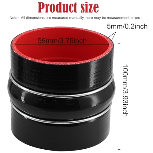 Image of Straight Coupler Silicone Hose ID 3-3 /4 inch 4 Ply Polyester Reinforcement as Turbocharger Tube Air Intake Pipe with 2 Stainless Steel T Clamps