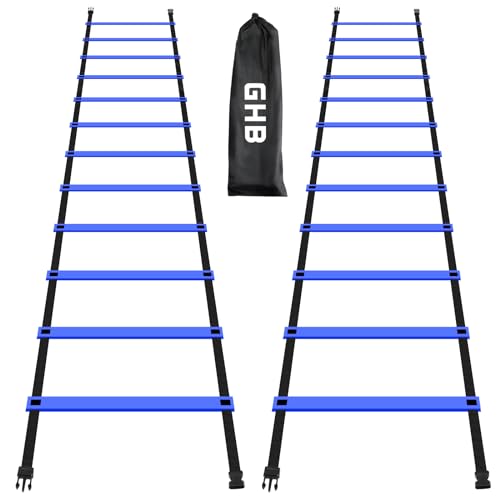 GHB Pro Agility Ladder 2 Pack Agility Training Ladder Speed 12 Rung 20ft with Carrying Bag (Blue)