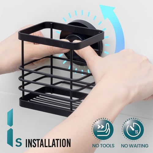 Image of TAILI Patented Suction Cup Toothbrush Holders for Bathrooms, Black | Stainless Steel Toothpaste Holder with Razor Hook, Strong Suction Up to 11lbs, Anti-Puddling, No Drill Removable & Reuseable