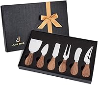 JLIAN MIOR Squisito set di coltelli da formaggio da 6 pezzi, collezione di coltelli da formaggio in acciaio inossidabile (manico in legno di acacia)