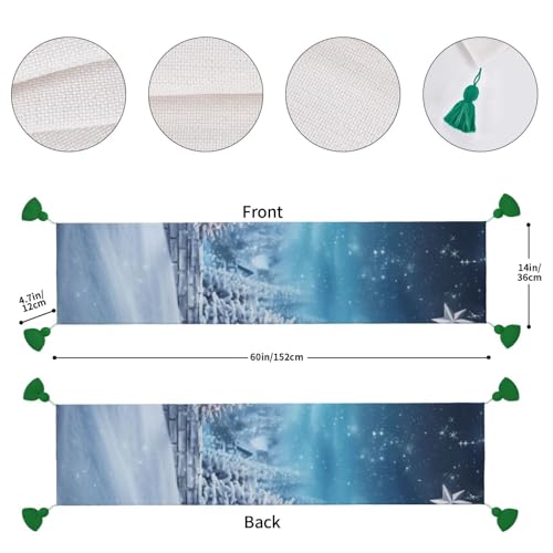 Chemin de table de Noël en lin imprimé bleu pour repas de mariage rustique