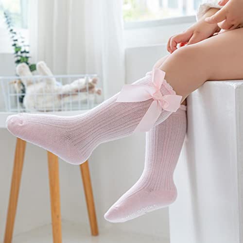 Sywwlov Baby Girls Non Slip Grip Knee High Socks Toddler Tube Bow Ruffled Long Stockings Cotton Socks3