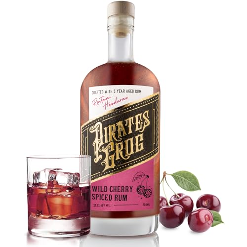 Pirates Grog Wild Cherry Spiced Rum - 70 cl / 700 ml | World Rum Award Winner | Five Year Aged in Oak Barrels | 37.5% ABV & Flavoured with Fruit Allspice & Vanilla | Suitable for Cocktails