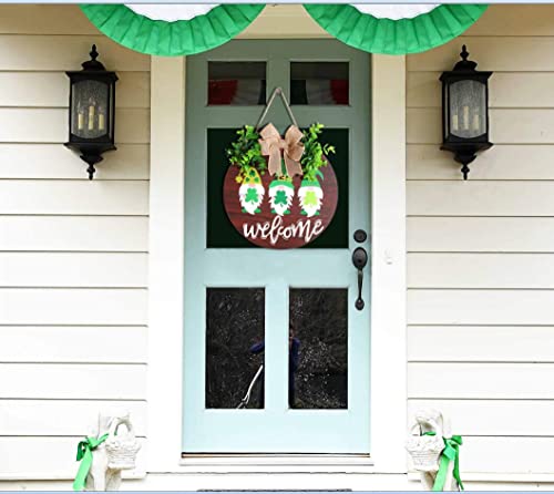 Davsolly St Patrick Day Welcome Sign For Front Door Décor St Patrick Day Wood Door Wreath With Gnomes Shamrock Burlap Bow Decoration #TOP2