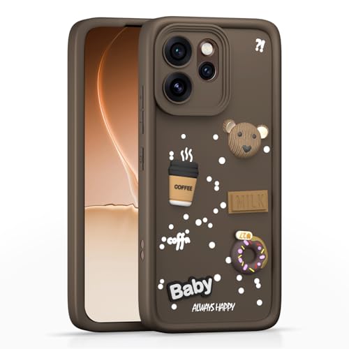 Image of Pikkme Back Cover for Oppo Reno 15 Pro Mini 5G | 3D Bear Silicone Cute & Fun Coffee Cartoon | Full Body Protection Bumper Case (Brown)
