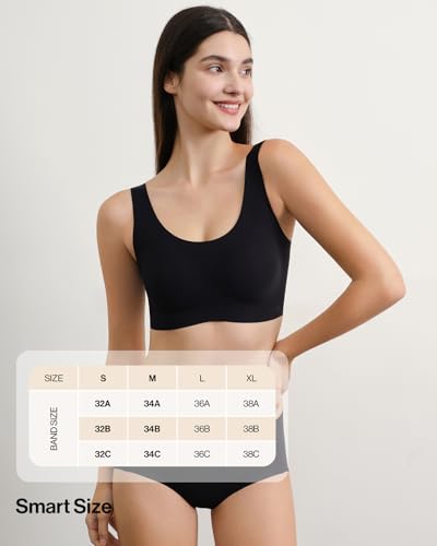 Ubras Seamless Bras for Women Full Coverage Wireless Bralette Widen Straps & Side, Comfortable Breathable Smooth Pull On Bras (Black, S) — view 6