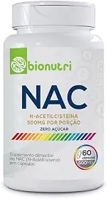 Nac N-Acetilcisteína - 60 cápsulas 500mg - Zero Açúcar - Bionutri