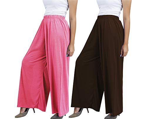Image of Buy That Trendz M to 4XL Cotton Viscose Loose Fit Women M to 6XL Flared Wide Leg Palazzo Pants for Rose Chocolate Brown 2 of Pack Combo XXXX-Large