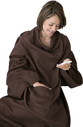 KC Caps Super Soft Fleece Blanket with Sleeves and Pocket, Super Cozy Microplush Wearable Throw for Women and Men Adult Comfy Throw Robe, 53