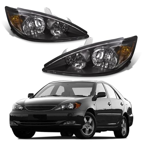 AXLAHA Headlights Assembly for 2002 2003 2004 Toyota Camry LE/XLE Headlamp Black Housing Amber Reflector Clear Lens Driver and Passenger Side