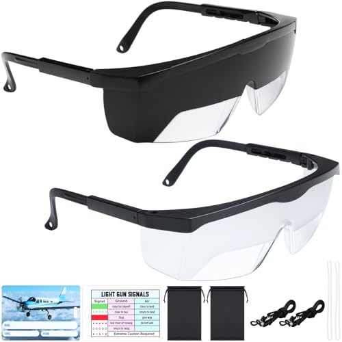 Saysurey 2 Set Aviation Flight Training Glasses Adjustable View Limiting Goggles Device Tag Light Gun Signal(Clear Black)