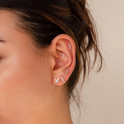 Cartilage Screw Back Earrings for Women, Flat Back Earrings Sterling Silver Hypoallergenic Earrings for Girls Conch Helix Piercing Jewelry Crawler Butterfly Flower Stud Earrings3