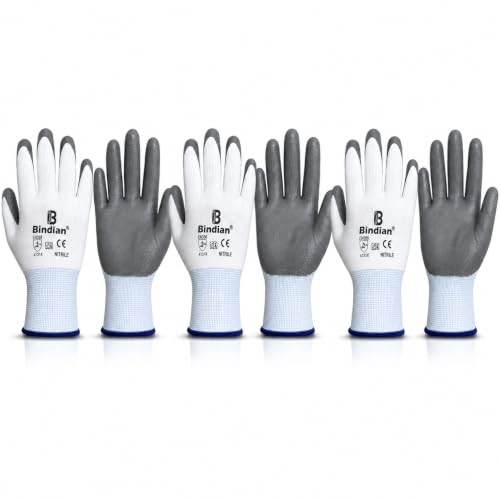 Image of Bindian Garden Gloves for Gardening Work, Durable Hand Gloves for Home Garden Use, Essential Gardening Accessories for Plant Care, Digging, Weeding & Outdoor Tasks, Protective Gloves, Grey 3 Pair