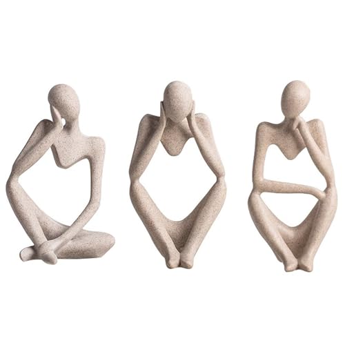 PIGPIGFLY DREI Leute Deko Figuren,Deko Wohnzimmer,Home Store Dekoration, Modern Abstract Kunst Skulpturen Deko, Bürodekorationen,Polyresin, Geschenk(Sandstein)