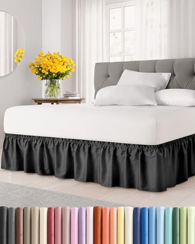 Wrap Around Dust Ruffle Bed Skirt King Size Beds - 18 Inch Drop Black