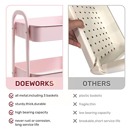 Miniatura 9 de Doeworks Carro De Almacenamiento Carrito Auxiliar Con Ruedas Carro Cocina Carro Servicio Carrito Metalico Con Ruedas 3 Niveles Carro Rodante Carro Organizador Para Dormitorio Baño Oficina, Rosado