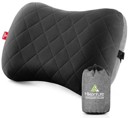 HIKENTURE Aufblasbares Camping/Reise Kissen mit Abziehbarem Kissenbezug, Ergonomisches Kopfkissen, Komfortables Nackenkissen für Reise/Outdoor, Inflatable Travel Neck Pillow(Schwarz)…