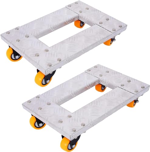 Movers Dolly Heavy Duty Furniture Dolly Trolley Cart 18''x12'' Aluminum Frame with 3'' TPU Professional Casters with Brake Option 2pcs Set