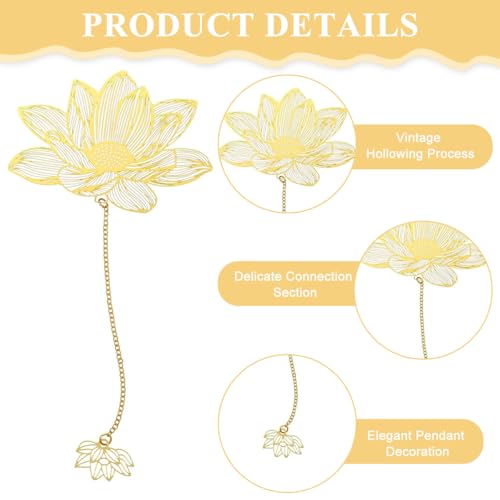 Image of 4 Pcs Metal Bookmarks with Chain, Golden Floral Cutout, Vintage Page Markers for Books, Journals, Notebooks, Ideal Gift for Book Lovers, Students, Office Staff
