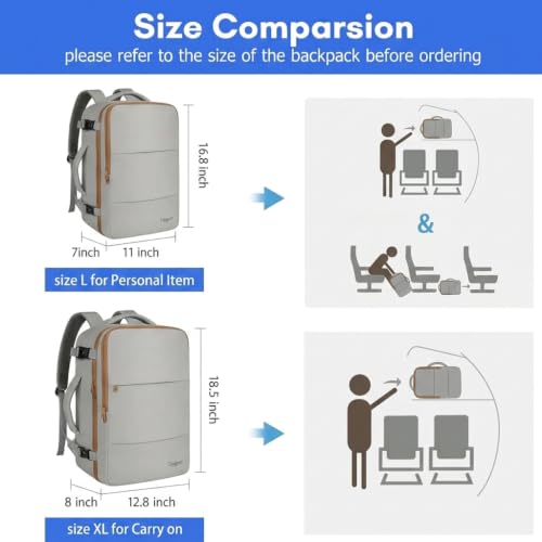 Image of Taygeer Carry On Backpack for Men Women, Laptop Bag 17.3 inch Flight Approved | Travel Backpack with Water Bottle Pocket & Shoe Pouch, College Teacher Tote Bag for Business Travel, Dark Brown Khaki
