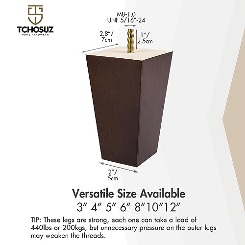 TCHOSUZ 12 Inch / 30cm Wooden Furniture Legs, Set of 4 Solid Wood Mid-Century Modern Pyramid Replacement Feet - Image 4