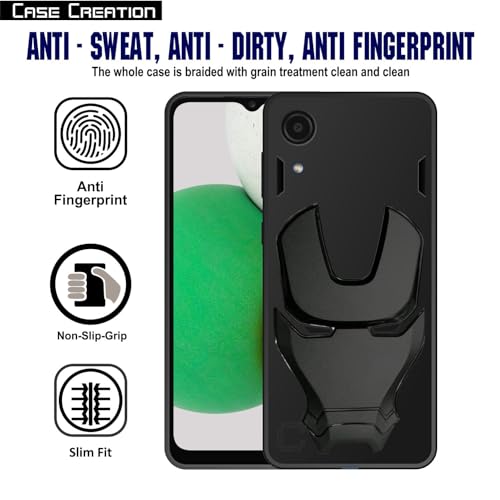 Image of COVERLY Official 3D Smooth Feel Avenger Logo Mask Soft Rugged Grip Iron Man Engraved Cartoon Movie Engraved Silicone Rubber Matte Back Cover for Samsung Galaxy A03 Core (2020) - Black