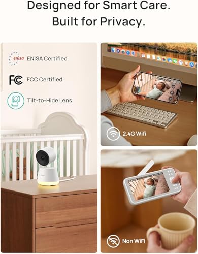 Image of Dr.Care LumiView Smart WiFi Baby Monitor with 2 Cameras - 5 inch 1080P FHD & 2K Camera App Control, Privacy Mode, 5000mAh Removable Battery, Cry & Motion Alerts, HD Night Vision, Multi-User,1279ft Rang