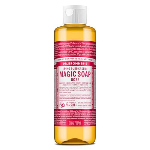 Dr. Bronner's - Pure-Castile Liquid Soap (Rose, 8 ounce) - Made with Organic Oils, 18-in-1 Uses: Face, Body, Hair, Laundry, Pets and Dishes, Concentrated, Vegan, Non-GMO