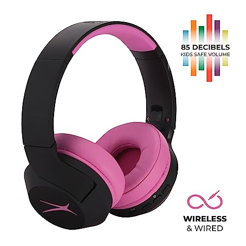 Image of Altec Lansing Kid Safe Noise Cancelling Wireless Headphones 15H Battery, 85dB Volume Limit, Foldable Design Powerful Sound, Active Noise Cancellation Perfect for Kids Ages 7+ (Blackout Pop Pink)