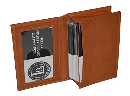 Leatherboss Small Credit Card Holder Wallet with Expandable Pocket - Tan 4" X 2.3/4"2
