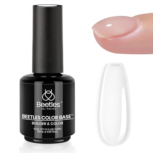 Beetles Rubber Base Gel 15ml Clear Builder Nail Gel Polish 1 Bottle Soak Off UV LED Color Base for Nail Strengthening Thickening and Sculpting Long Lasting DIY Manicure for Weak Nails