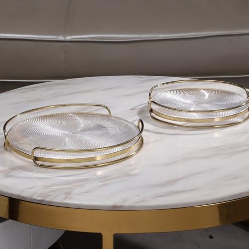 Plateau de service rond en verre texturé et métal de petite taille - 7