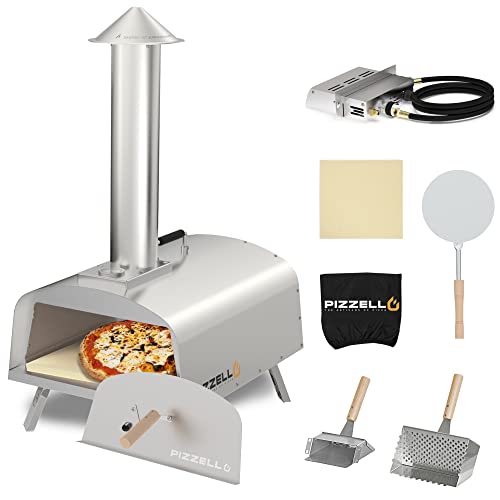 PIZZELLO 13" Propane Gas Pizza Oven Outdoor Wood Fired Pizza Ovens with Gas Burner, Wood Tray Pizza Stone, Pizza Peel, Carry Bag
