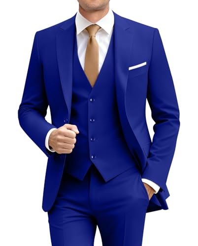Men's Suit Slim Fit 3 Piece Suit Set Royal Blue Suits for Men Prom Wedding Groomen Blazer Jacket Pants Set Business Tuxedo Men XS