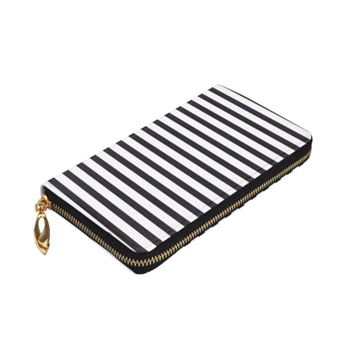 Stylish Long Leather Purse For Women | Black & White Stripe | Pu Leather Wallet With Zipper Clutch Bag Phone Card Holder Case Credit Card Wallet Coin Organizer Clutch Purse Bags3