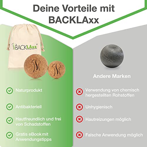 BACKLAXX® Faszienball Set 5 & 7 cm aus Kork mit Beutel | Massageball für Füße & Selbstmassage | Lacrosse Ball Alternative | antibakterielle Massagebälle | GRATIS eBook 5