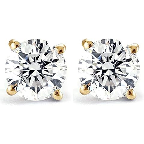 2 Ct Certified Diamond Studs With Screw Backs 14k Yellow Gold (I-J/I2) Cover