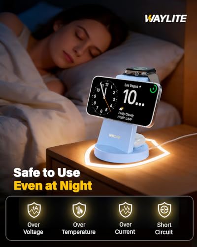Image of 3 in 1 Fast Charging Station for iPhone, 25W Wireless Magnetic Phone Charger for iPhone 17 16e 16 15 14 13 12 Serise, Watch Charger Stand, Wireless Charging Station for AirPods 4 3 Pro, Blue