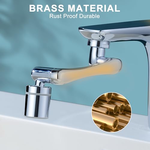 1440° Wasserhahn Aufsatz Schwenkbar, Perlatoren für Wasserhähne Aus Messing, Drehbarer Wasserhahn Verlängerung mit Wassersparer für Bad und Küche