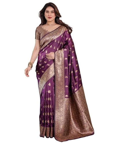 Image of SGF11 Women's Kanjivaram Soft Silk Saree With Unstitched Blouse Piece