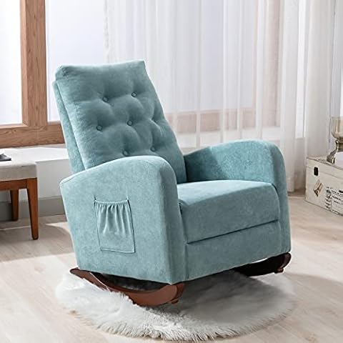 Baysitone Rocking Accent Chair, Tufted Upholstered Luxury Cotton Lounge Chair, Glider Rocker Armchair with Side Pocket for Nursery, Living Room, Bedroom, 300 lbs Strong Support (Mint Green + Cotton) Cover