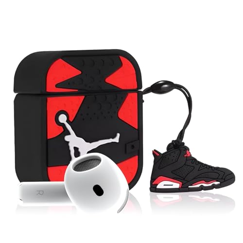 Image of Silicone Case Compatible for Apple Airpods 4 (2024) Cute Design for AirPods 4 with Active Noise Cancellation (ANC) with Keychain Hook Shockproof Protective Case (Jordana-red)