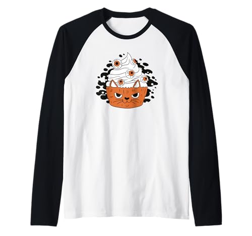 Halloween Cat Cupcake - Funny Halloween Raglan Baseball Tee