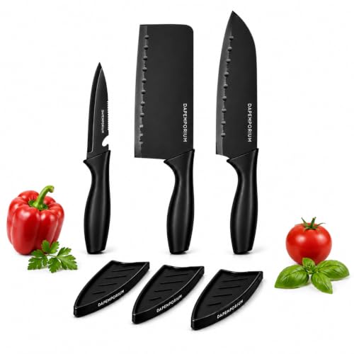Image of 3 Kitchen Knives Set | Kitchen Cleaver, Chef & Paring Knife Stainless Steel Blade Covar with Ergonomic ABS Handles | Multipurpose Cooking Knife Set for Cutting Vegetables, Fruits & Meat
