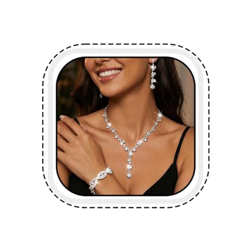 Unicra Silver Wedding Jewelry Sets Rhinestone Necklace Earrings Bracelet Set