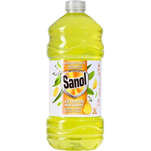 Desinfetante Extratos Naturais Capim Limão & Folhas verdes, Sanol, 2 litros, Amarelo