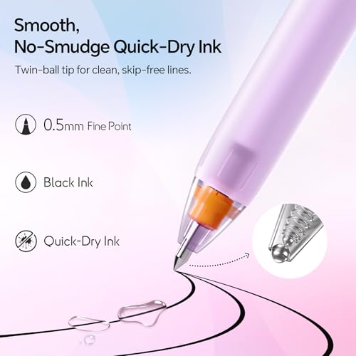 Image of WRITECH Switch Gel Ink Pens: 0.5mm Black Ink Pen Retractable Silent and Clicky Soft Grip Fine Point Pen for Journaling Smooth Writing Quick-dry No Bleed 5ct